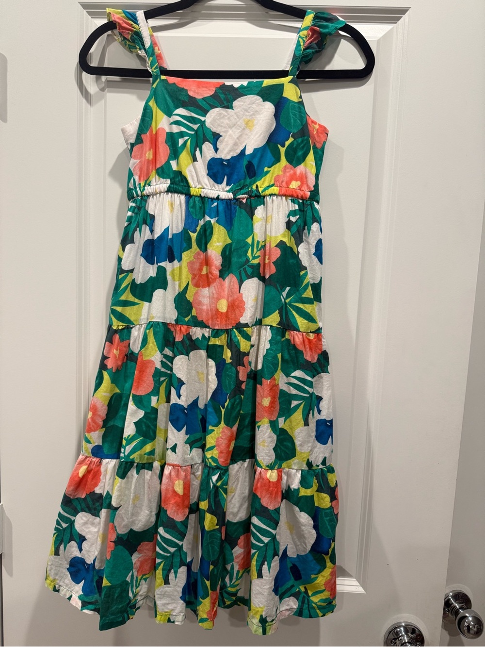 Gymboree Green Floral Tiered Sundress with Coral & White Blooms